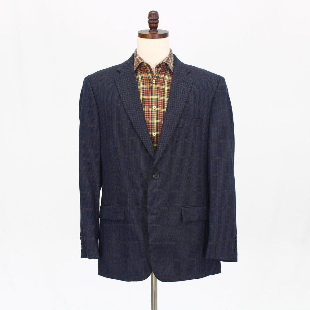 Joseph & Feiss 46R Navy Blazer Sport Coat Jacket 2-Button Check T946
